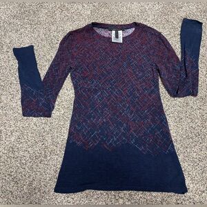 BCBG Max Azria Adele navy blue and red abstract print shirt Size Small